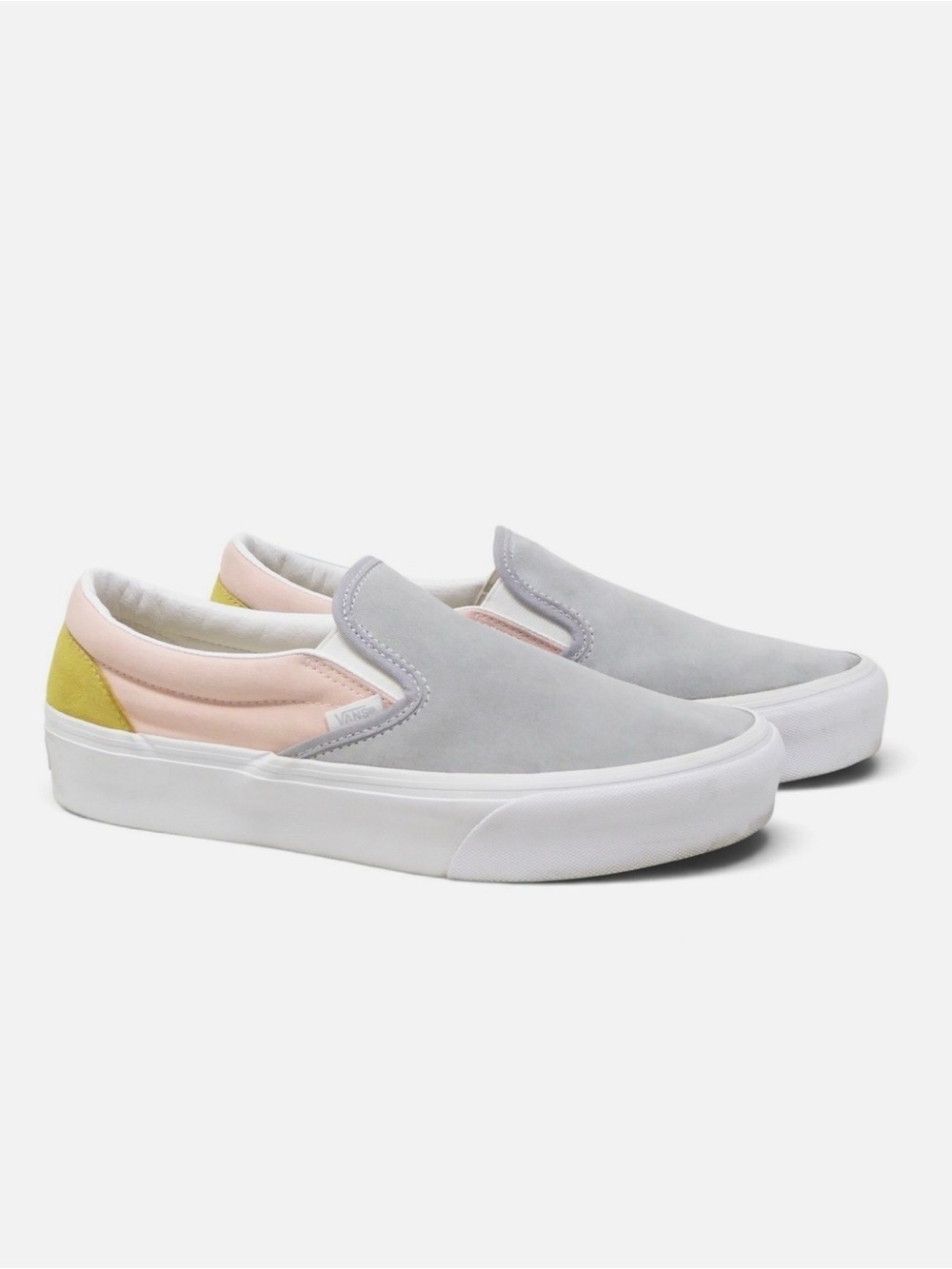 Women's Slip-On Sneakers in Light Gray, Soft Pink, Blue & Yellow